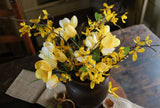 Wooden Pitcher with Forsythia and Tulips Spring Gathering