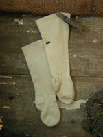 Antique Primitive Folding Frame Doll Dress Childs Wool Stockings Gathering
