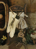 Antique Primitive Folding Frame Doll Dress Childs Wool Stockings Gathering