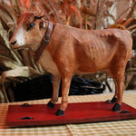 German Hide Covered Pull Toy Moo Cow Fabulous