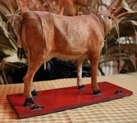 German Hide Covered Pull Toy Moo Cow Fabulous