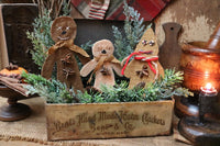 Old Tin Water Cracker Box Trio of Gingerbread Family Gathering