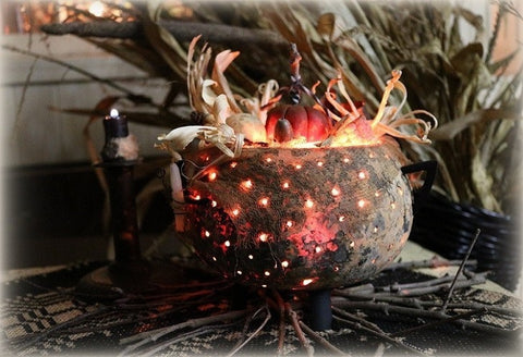 Gourd Cauldron with Autumn Pleasantries LIGHTS UP Neat