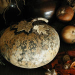 Primitive Canteen Gourd with Hand Stitched Fall Leaves Awesome