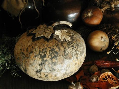 Primitive Canteen Gourd with Hand Stitched Fall Leaves Awesome