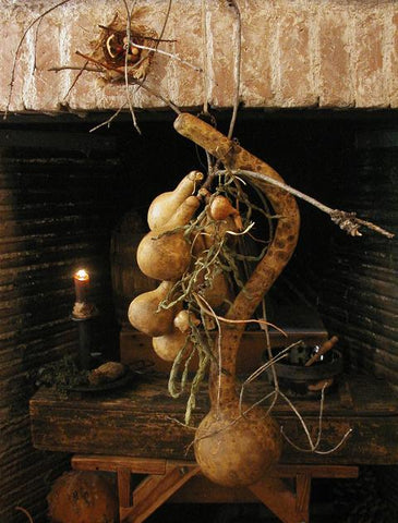 Primitive Gourd Door Hanging String Bean Garland Tree Branch Birds Nest Unique