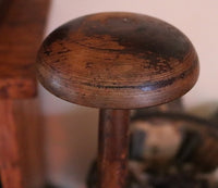 Wooden Hat Stand and Brown Calico Heart Bonnet Duet Beautiful