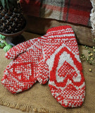 Wool Heart Mittens with Snowman Candle Winter Gathering