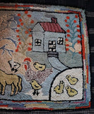 Hooked Rug Folk Art Farm Scene with Animals