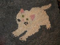 Hooked Rug Cat Kitten with Ball of String Unusual