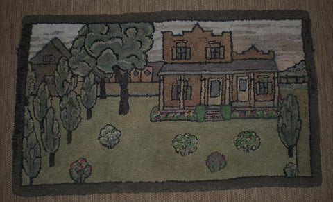 Hooke Rug Antique Vintage Pictorial House Scene