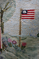 Hooked Rug Schoolhouse Signed & Dated Charming