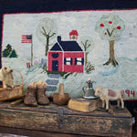 Hooked Rug Schoolhouse Signed & Dated Charming