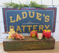 Ladue's Battery Wooden Vintage Sign Great Paint