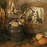 Child's Primitive Lunch Pail Gourd Eggs Folk Art Rabbit Painting Spring Gathering