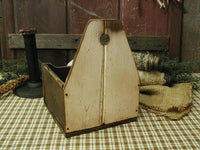 Primitive Wall Box with Old Lye Soap Wire Basket and Homespun Gathering