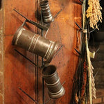 19th Century Tin Dry Measure Set and Heart Shaped Corn Dryer Neat