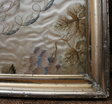 Mourning Needlework and Watercolor on Silk Lemon Gold Frame Exemplary