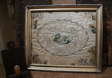 Mourning Needlework and Watercolor on Silk Lemon Gold Frame Exemplary