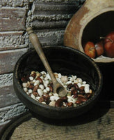 Old Primitive Barrel Gourds String Bean Garland Stoneware Milk Bowl Albany Slip