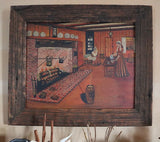 Oil Painting Colonial Scene Open Hearth