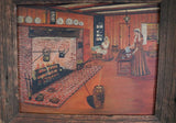 Oil Painting Colonial Scene Open Hearth