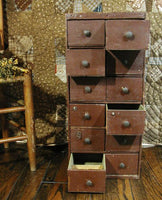 Old Primitive Tool Box Apothecary 12 Drawers in Spice Brown Paint Neat
