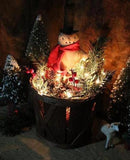 Christmas Orchard Basket Primitive Snowman Holiday Greens Gathering ~Lights Up~