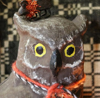 Halloween Paper Mache Owl Decoy with Base and Mouse