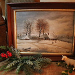 Landscape Winter Oil Painting with Unusual Well Sweep