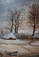 Landscape Winter Oil Painting with Unusual Well Sweep