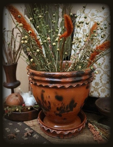 Pennsylvania Redware Flower Pot Mid-19th Century Gorgeous