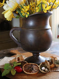 Wooden Pitcher with Forsythia and Tulips Spring Gathering