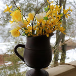 Wooden Pitcher with Forsythia and Tulips Spring Gathering