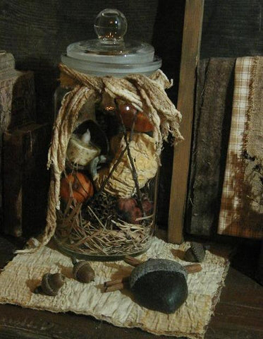 Primitive Autumn Fall Lit Apothecary Jar Tea Light Unique