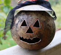 Pumpkin Gourd Lights Up Jack O Lantern Hand Carved Enchanting