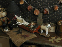 Putz Sheep with Primitive Toy Cart in Bittersweet Paint Autumn