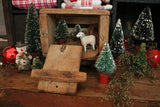 Old Small Crate with Putz Sheep and Vintage Bottle Brush Trees Lit