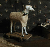 Putz Sheep with Primitive Toy Cart in Bittersweet Paint Autumn