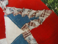 Early Quilt Block Feathered Star Design Red White and Blue Stunning