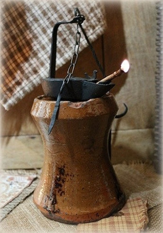 Early Redware Decorated Lamp Tidy