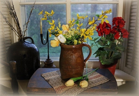 Redware Pitcher with Spring Flowers