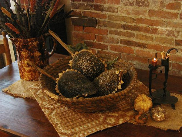 Antique Pennsylvania Rye Straw Basket Large Size with Sunflowers