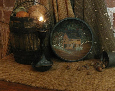 Saltbox Hand Painted Bowl Primitive Autumn Fall Theme