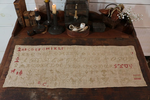 19th Century Italian Catholic Sampler with Hearts