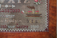 Sampler Marking and Pictorial Signed and Dated 1888 Unique