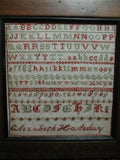 Antique Marking Sampler Signed Green and Red Stitching Christmas