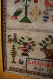 English Pictorial Marking School Girl Sampler signed and Dated Gorgeous