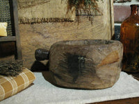 Antique Primitive 1800's Hand Carved Treen Scoop Lignum Vitae with Old Lye Soap