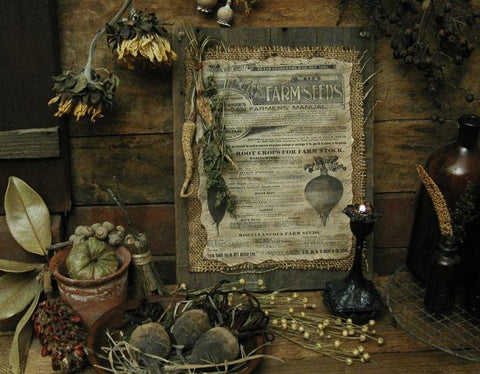 Primitive Root Vegetable Farm Seed Catalogue Advertising Late 1800's Antique Inspired Mounted on Old Wood